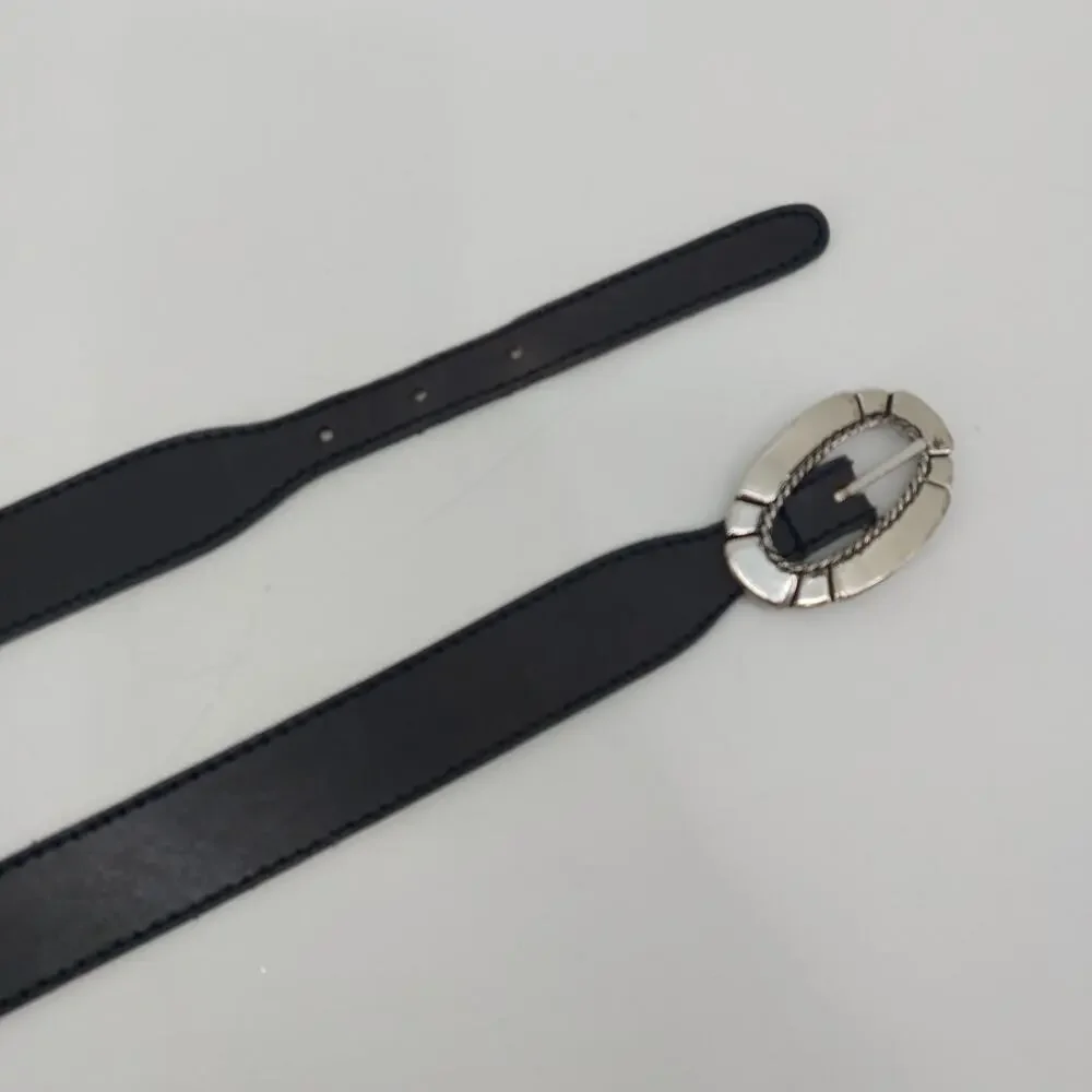 Liz Claiborne Womens Large Belt 1989 Genuine Leather Silver Buckle vtg